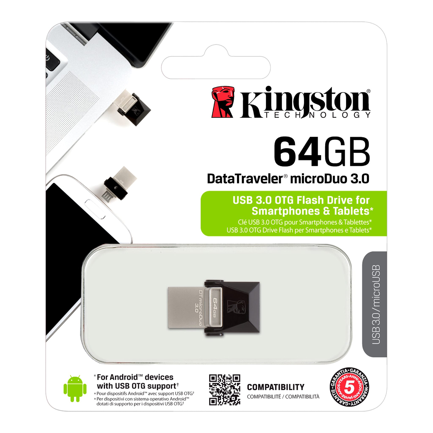 Купить USB-флешка Kingston DataTraveler microDuo 3.0, 64 GB OTG USB 3.1 &  micro USB (DTDUO3/64GB) в Крыму, цены, отзывы, характеристики | Микролайн