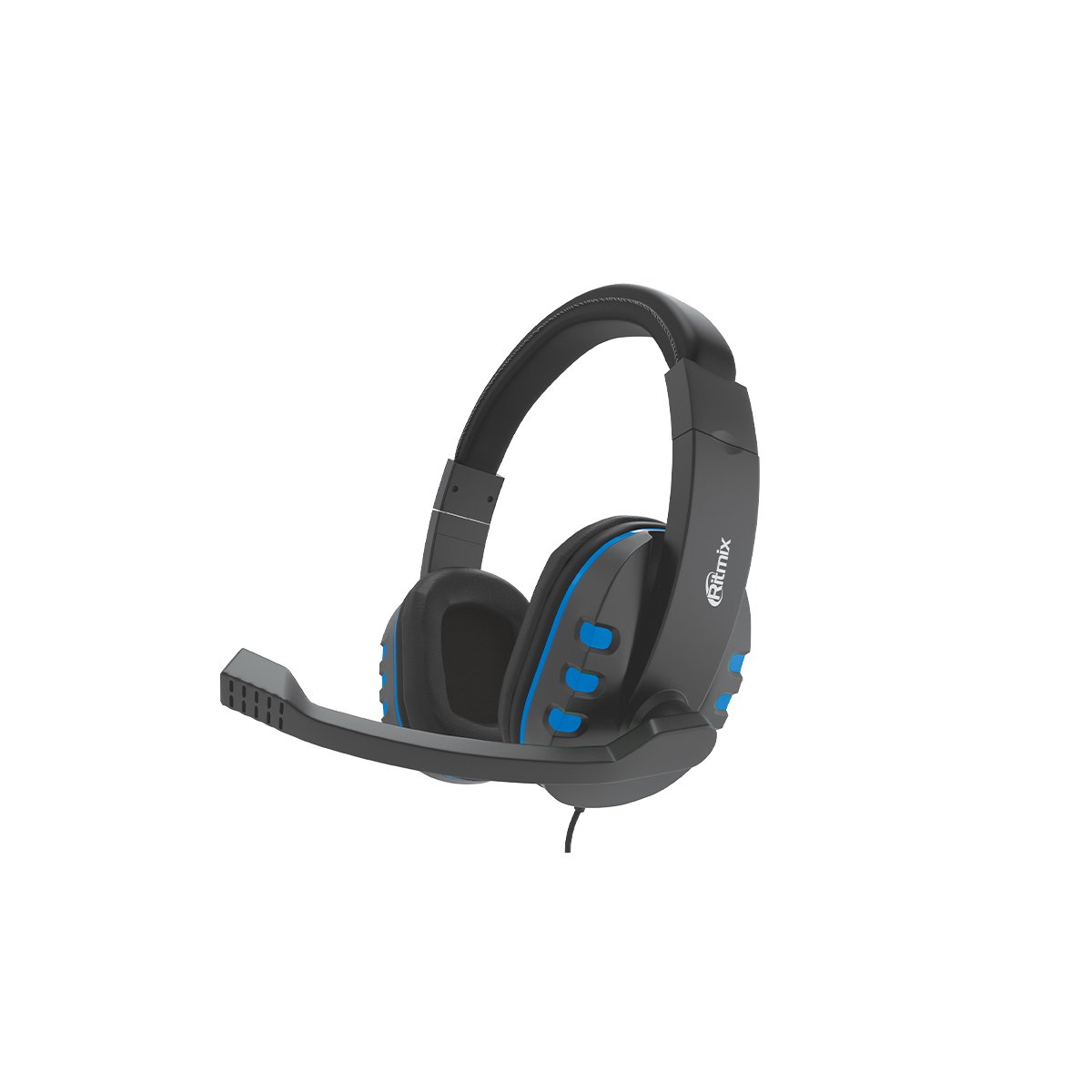Купить Наушники Ritmix RH-555M Gaming Blue, мониторный тип O40 мм,  микрофон, регулятор громкости, кабель: 2,4 м в Крыму, цены, отзывы,  характеристики | Микролайн