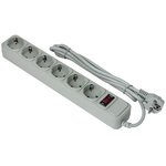 Сетевой фильтр ExeGate SP-6-1.5G EX266865RUS серый 6 евророзетки с заземлением, 1.5м, защита от перегрузки, выключатель с подсветкой 