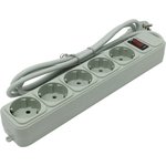  Сетевой фильтр ExeGate SP-5-1.8G EX221173RUS серый 5 евророзетки с заземлением, 1.8м, защита от перегрузки, выключатель с подсветкой 
