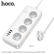  Сетевой фильтр HOCO AC22 Sunlight 4-bit (PD30W/1C3A) L-1.5M белый 
