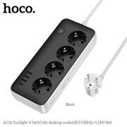  Сетевой фильтр HOCO AC21 Sunlight 4-bit (1C3A) L-3M черный 