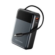  Power Bank Vention FHYB0 20000mAh (USB-C + USB-C/USB-A) со встроенным кабелем 65W с LED Дисплеем 