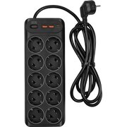  Сетевой фильтр Powercom SP-10 USB2A1СB 1.8м (10 розеток) черный 