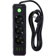  Сетевой удлинитель Amper JH-1031U-4B 4,0м, 3 розетки черный 