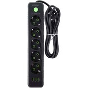  Сетевой удлинитель Amper JH-1033U-2B 2,0м, 5 розеток черный 