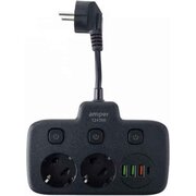  Сетевой удлинитель Amper T2435B 0,2м, 2 розетки черный 