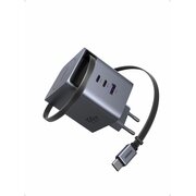  Сетевое зарядное устройство UGREEN X616 (65828) 100W GaN Fast Charger 2*USB-C USB-A with Retractable Cable USB-C серый космос 