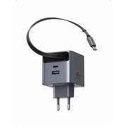 Сетевое зарядное устройство UGREEN X614 (65822) 45W GaN Fast Charger USB-C USB-A with Retractable Cable USB-C серый космос 