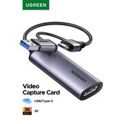  Карта видеозахвата UGREEN CM629 (15389) HD HDMI USB-C/USB-A 4K 30Hz Video Capture Card серый космос 