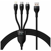  Кабель Baseus CASS030001 Flash Series Ⅱ One-for-three Fast Charging Data Cable USB to M+L+C 100W 1.2m Black 