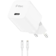  Сетевое зарядное устройство TTEC 2SCG20LB SmartCharger GAN 20W USB-C PD Travel Fast Charger с кабелем USB-C-Lightning, длина кабеля 150см белый 