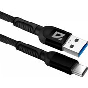  Кабель Defender F167 (87103BLA) USB 2.0 (AM) - Type C, 1метр, 2.4А, нейлоновая оплетка, чёрный 