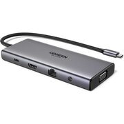  Конвертер UGREEN CM639 (45520) 11-in-1 4K 60Hz 2xUSB-C 3.2+USB-A 3.2+USB-A 3.0+HDMI+VGA+RJ45 Gigabit+SD/TF+AUX3.5mm+PD Converter серый 