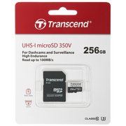  Карта памяти Transcend 256GB microSD TS256GUSD350V w/adapter U1, High Endurance R95/W45 MB/s 
