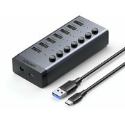  Хаб UGREEN CM481 (90307) USB-C to 7-Port USB-A 3.0 Hub DC 12V EU черный 