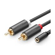  Аудиокабель UGREEN AV102 (10561) 3.5mm Female to 2 RCA Male Audio Cable 0,25m Gray 