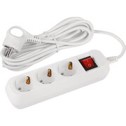  Удлинитель ЭРА UDL-10-350-ES Greenline, 3 розетки, с заземлением, с выключателем, 10А, 5м, белый 