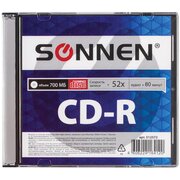  Диск CD-R SONNEN 512572, 700Mb, 52x, Slim Case (1штука) 