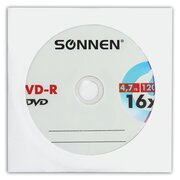  Диск DVD-R SONNEN 512576, 4,7Gb, 16x, бумажный конверт (1штука) 