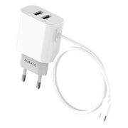  СЗУ Maxvi CHL-242M 2.4A, with microUSB cable, 2хUSB-A, white 