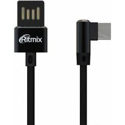  Дата-кабель Ritmix RCC-438 USB - Type-C 2А Угловой двустор1м тканевая опл черный 