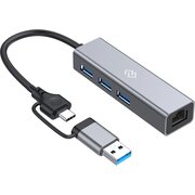  Разветвитель USB-C+USB-A Digma DHUB-LAN-4port 4порт серебристый 