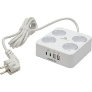  Сетевой фильтр Cablexpert PLT-4-C2U2-W-3 Plate 4р, 10А, 2xType-C PD, 20Вт, 2xUSB, 3м, ур.защиты 4+, белый, коробка 