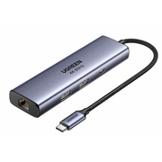  Хаб UGREEN CM512 (75643) 6-in-1 USB-C Hub With DP USB-C 2*USB-A RJ45 USB-C PD 3.0 серый 