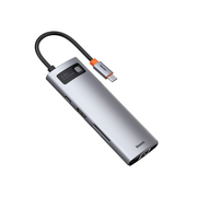  USB-C хаб Baseus CAHUB-CV0G Metal Gleam 8в1 3USB/HDMI/USB-C/MicroSD/TF/RJ45 серый 