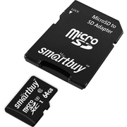  Карта памяти Smart Buy SB64GBSDU1A-AD MicroSD 64GB Сlass 10 Advanced U3 V30 A1 (55/90 Mb/s)+ SD адаптер 