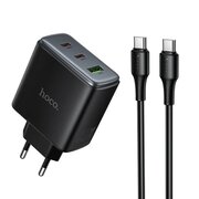  Зарядное устройство HOCO C160A Upgrade 1USB, 2Type-C 5V, 3.0A, 65Вт, PD/PPS/QC/FCC/AFC, кабель Type-C черный 