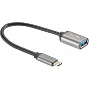  Кабель-переходник TELECOM TC409M Type-C(M)-USB 3.0 Af, OTG, 1,5A, 5,0Gbps, 0,2m Alum grey 