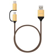  Кабель Maxvi MC-12MT gold, 2 в1, USB-A-microUSB/Type-C, 2A 
