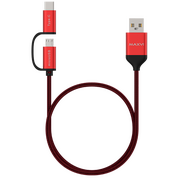  Кабель Maxvi MC-12MT red, 2 в1, USB-A-microUSB/Type-C, 2A 