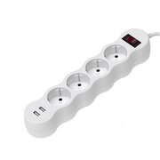  Сетевой фильтр Maxvi SP-230A, 10A, 2300Вт, 4 гнезда, 2xUSB-A, земля, 3м, белый 