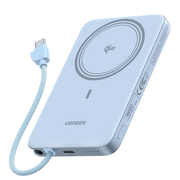  Внешний аккумулятор UGREEN PB570 (65839B) MagFlow Air Ultra-Slim 30W Magnetic 10000mAh Wireless Power Bank USB-C Cable серебристо-голубой 