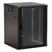  Шкаф коммутационный Hyperline TWB-1245-GP-RAL9004 настенный 12U 600x450мм пер.дв.стекл 2 бок.пан. 60кг черный 