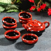  Набор для чайной церемонии «Лунное озеро», 7 предметов: чайник 150 мл, 6 пиал 50 мл, цвет красный (3808239) 