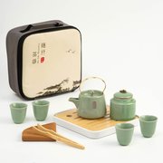  Набор для чайной церемонии 10 предметов, на 4 персоны, чашка 55 мл, чайник 200 мл, зеленый (7410712) 