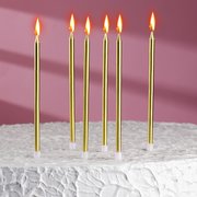 Свечи в торт "Ройс", 6 шт, высокие, 13 см, золотой металлик (4710820) 