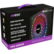  Блок питания HIPER HPB-600RGB (ATX 2.31, 600W, ActivePFC, RGB 140mm fan, Black) BOX 