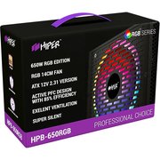  Блок питания HIPER HPB-650RGB (ATX 2.31, 650W, ActivePFC, RGB 140mm fan, Black) BOX 