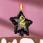  Свеча в торт на шпажке "Воздушный шарик.Звезда", цифра 2, 11х5 см, черная с золотом (7663068) 