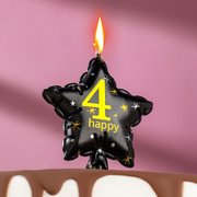  Свеча в торт на шпажке "Воздушный шарик.Звезда", цифра 4, 11х5 см, черная с золотом (7663070) 