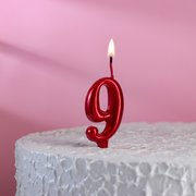  Свеча для торта "Мягкие линии", цифра "9", рубиновая, 7.8 см (5928138) 