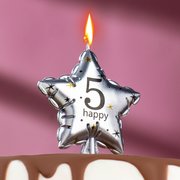  Свеча в торт на шпажке "Воздушный шарик.Звезда", цифра 5, 11х5 см, серебряная (7663061) 