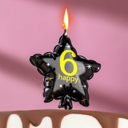  Свеча в торт на шпажке "Воздушный шарик.Звезда", цифра 6, 11х5 см, черная с золотом (7663072) 
