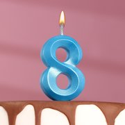  Свеча в торт "Грань", цифра "8", голубой металлик, 7.8 см (6536337) 