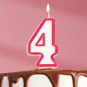  Свеча для торта цифра "4", ободок цветной, 7 см, МИКС (403514) 